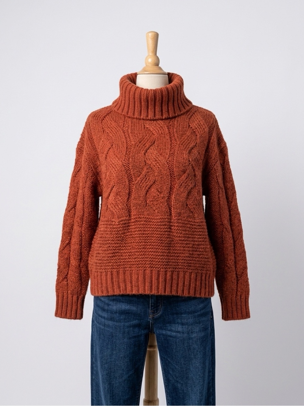 Burnt Orange Cable Knit Turtleneck Sweater – Medium